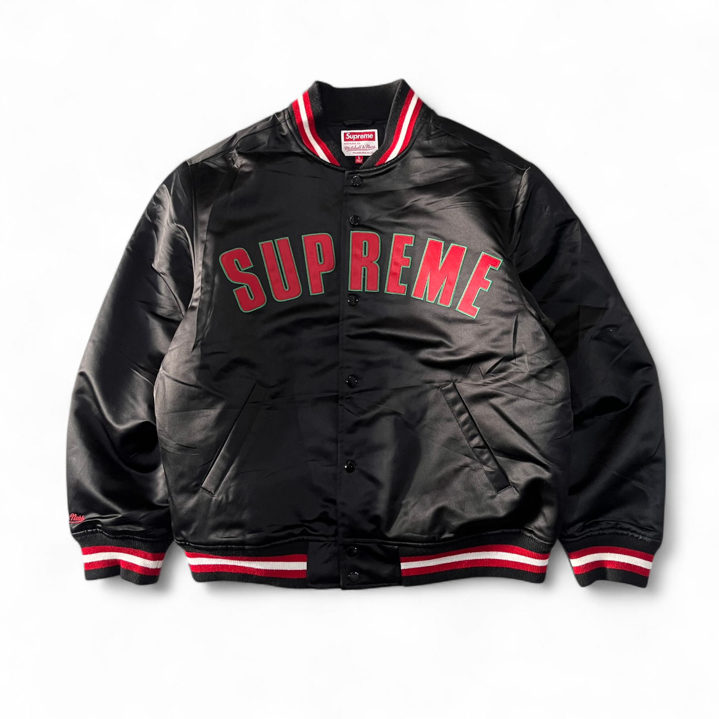 Supreme x Mitchell And Ness Satin Varsity Jacket 'Black'
